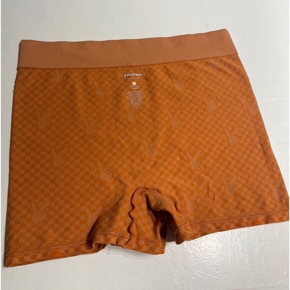 Playboy by Pacsun L Checkered Orange Extra Short Bike Shorts - Picture 6 of 6